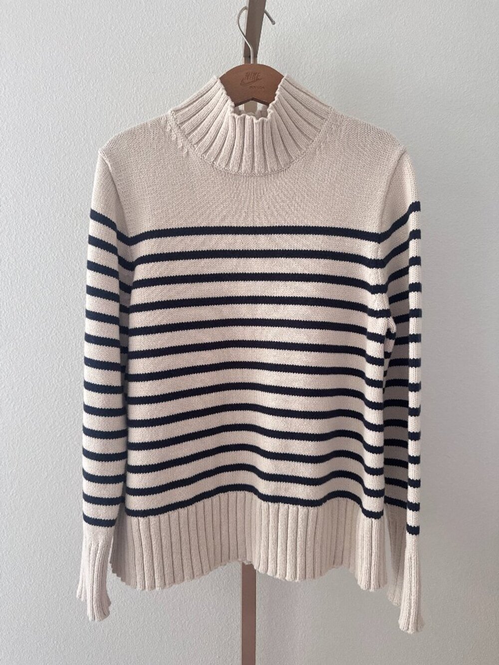 J.Crew Heavy Knit Striped Turtleneck Sweater Cream Navy Women's Large